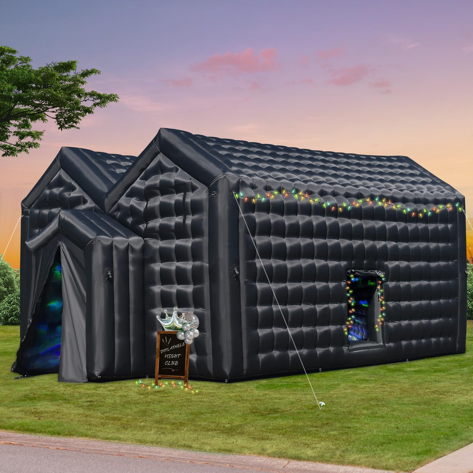 Photo 1 of (missing blower) 23x16.5x12 FT Inflatable Nightclub,Large Black Inflatable Club Party Tent for Adults with Blower,Inflatable Night Club for Event Party Exhibition Wedding Business