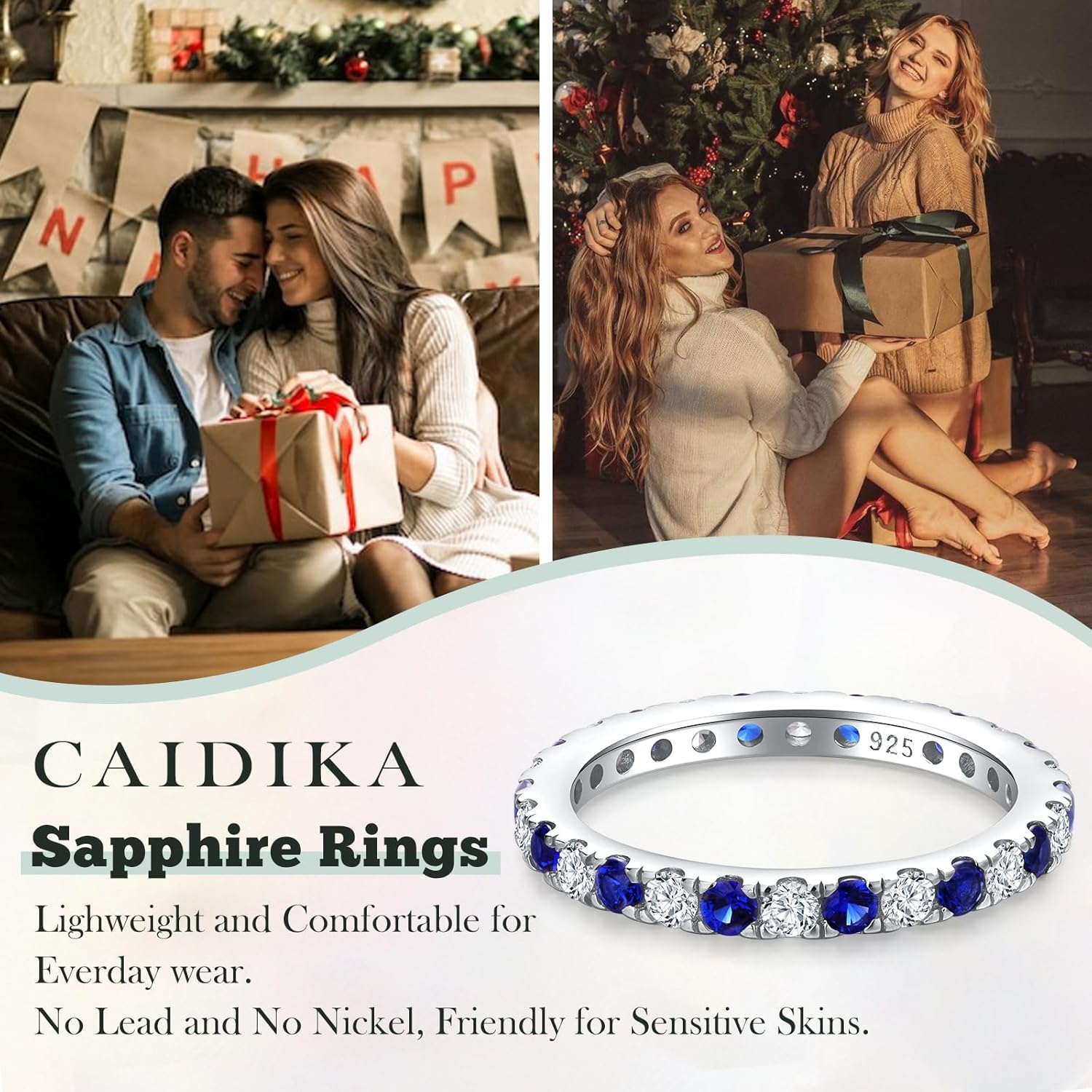 14K Gold Plated/ 925 Sterling Silver Created Emerald/Ruby/Sapphire Stackable Rings for Women 2.4mm Wedding Eternity Band Rings (with Gift Box) - Image 6