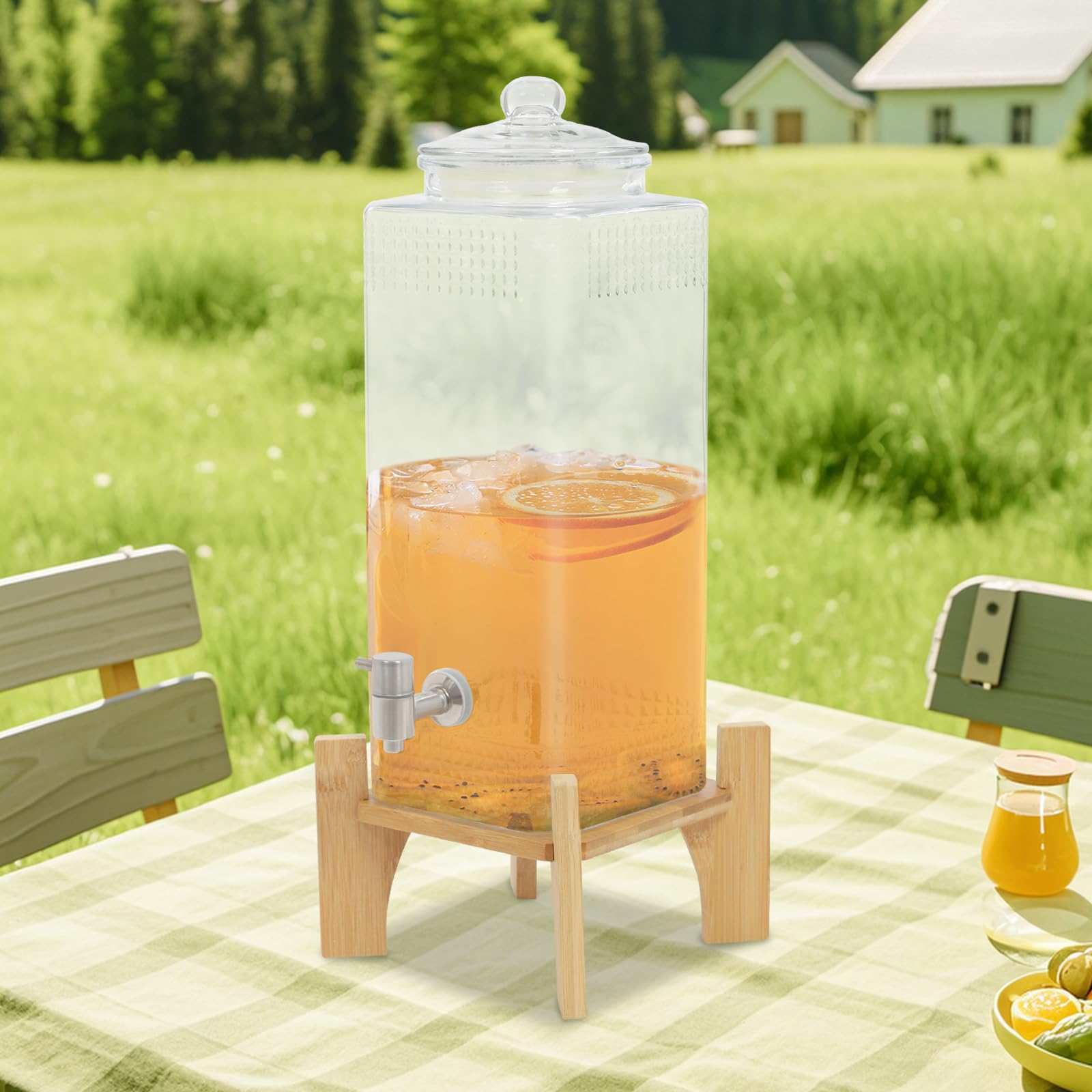 Getränkespender mit Ständer aus Glas und Holz, 10L, 304 Edelstahl