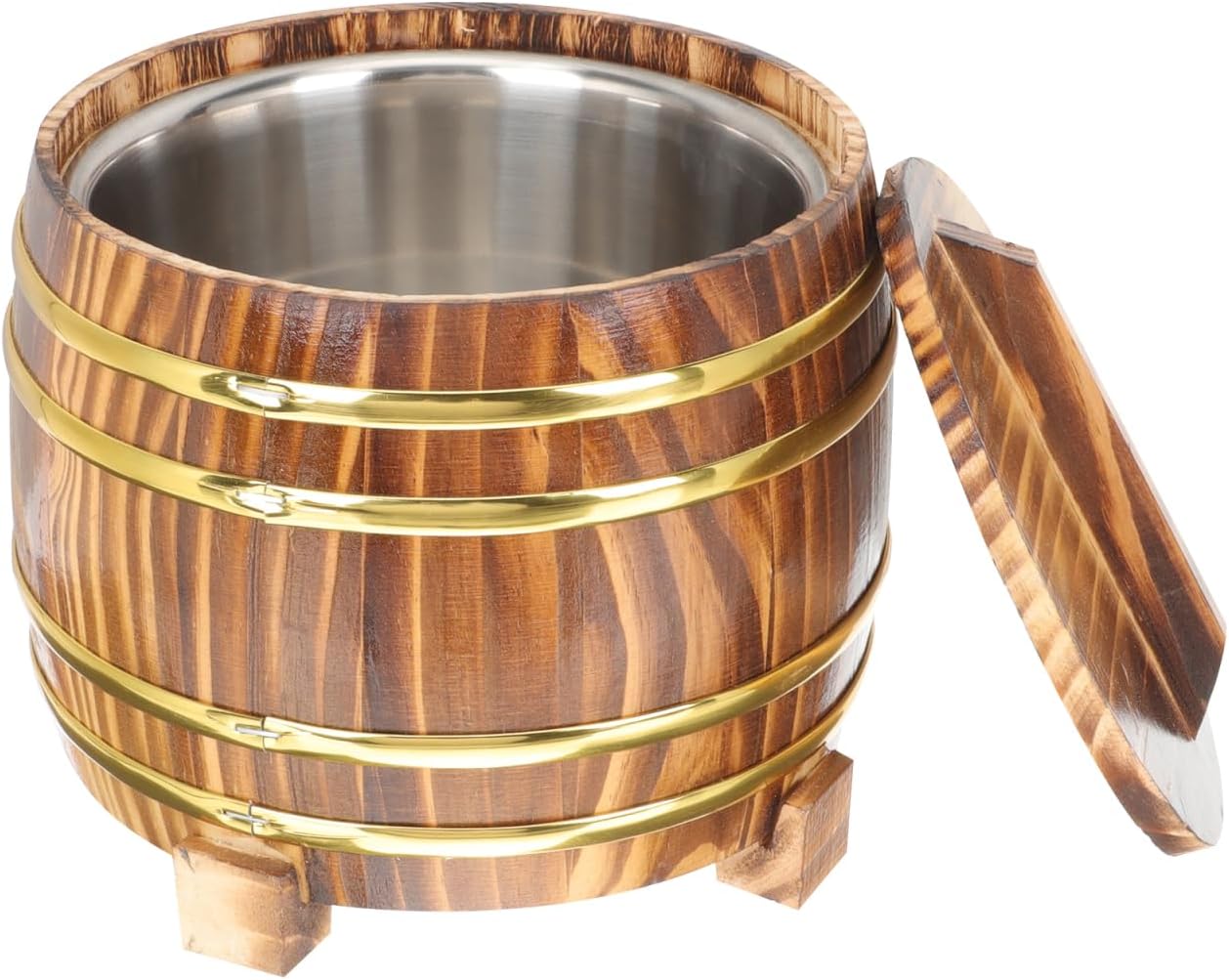Zerodeko Wooden Steamed Rice Bucket with Lid 7.08 Inch Multi-Function Cooked Rice Container for Sushi Lovers and Home Kitchen Storage