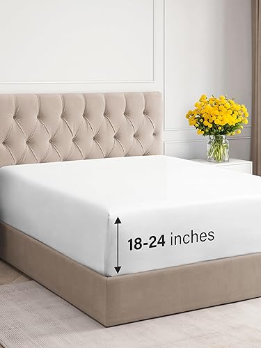 CGK Unlimited Sábanas Bajeras 21 pulgadas, Microfibra, Blanco, King