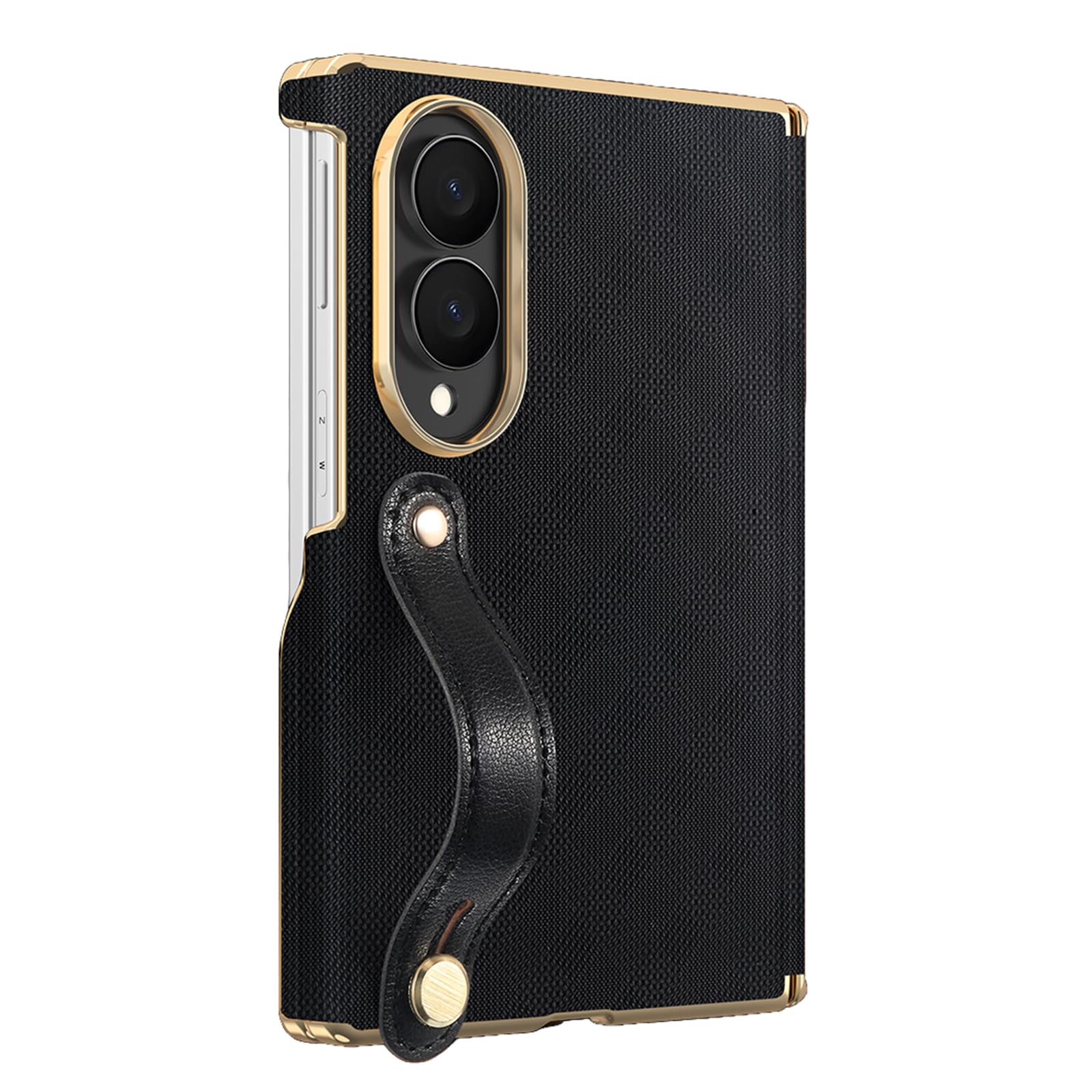 Custodia Sottile For Samsung Galaxy Z Fold 8, Con Cinturino Da Polso Custodia Protettiva For Cerniera In Pelle Elettrolitica Di Lusso Da Lavoro(Black)