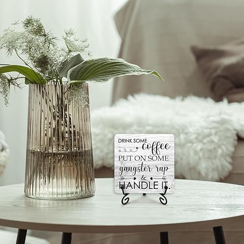 Miniatura 4 de Letrero de madera de café con soporte de hierro, decoración de escritorio de cocina en casa, estante de bar, bebe un poco de café, pon un poco de