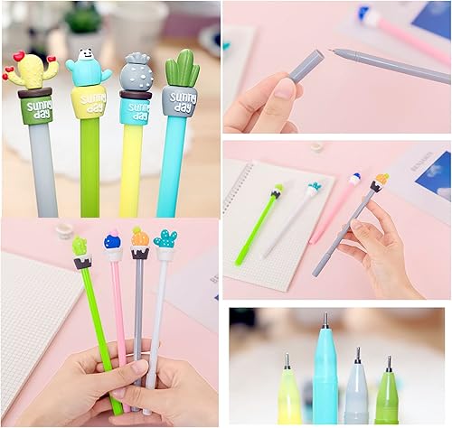 Miniatura 3 de YYaaloa 32 bolígrafos de tinta de gel novedosos con diseño de cactus de 0.020 in, tinta negra, estilos surtidos, divertidos bolígrafos kawaii, a