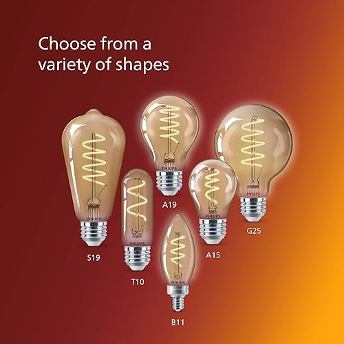 Miniatura 3 de PHILIPS Espiral ámbar LED vintage sin parpadeo G25 regulable, tecnología EyeComfort, 400 lúmenes, luz ámbar (2000 K), 6.5 W  60 W, certificado
