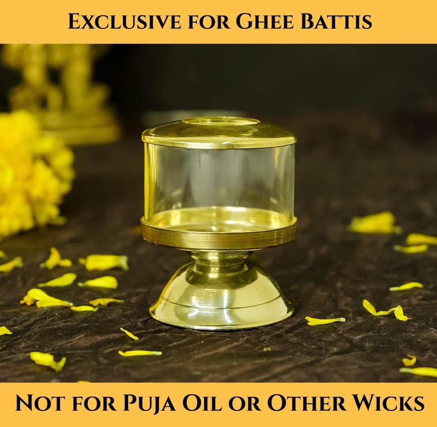 Messing und Glas Niranjan Diya für Puja | Traditionelle indische Öllampe für Diwali Dekoration & Pooja | Heimdekoration | Borosilikatglas | Ideales Geschenk – 1 Stück (5,7 cm)