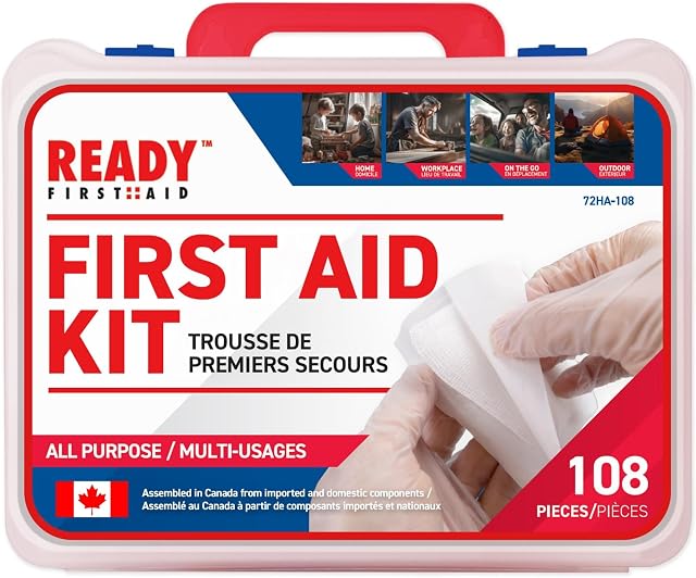 Ready First Aid 108 Piece Home First Aid Kit - Camping, First Aid Kit for car, Camping Essentials, Hiking, Home Essentials, Car Emergency Kit, Hiking Gear, First Aid Kit Travel, Car Essentials, Survival Kit