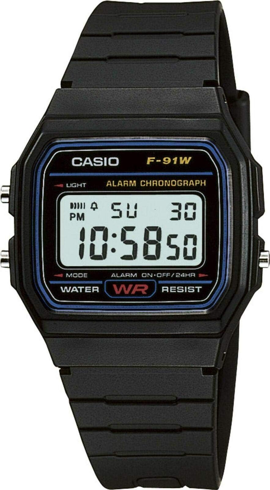 Digital F-91W-1YEG, Black/White, Bracelet