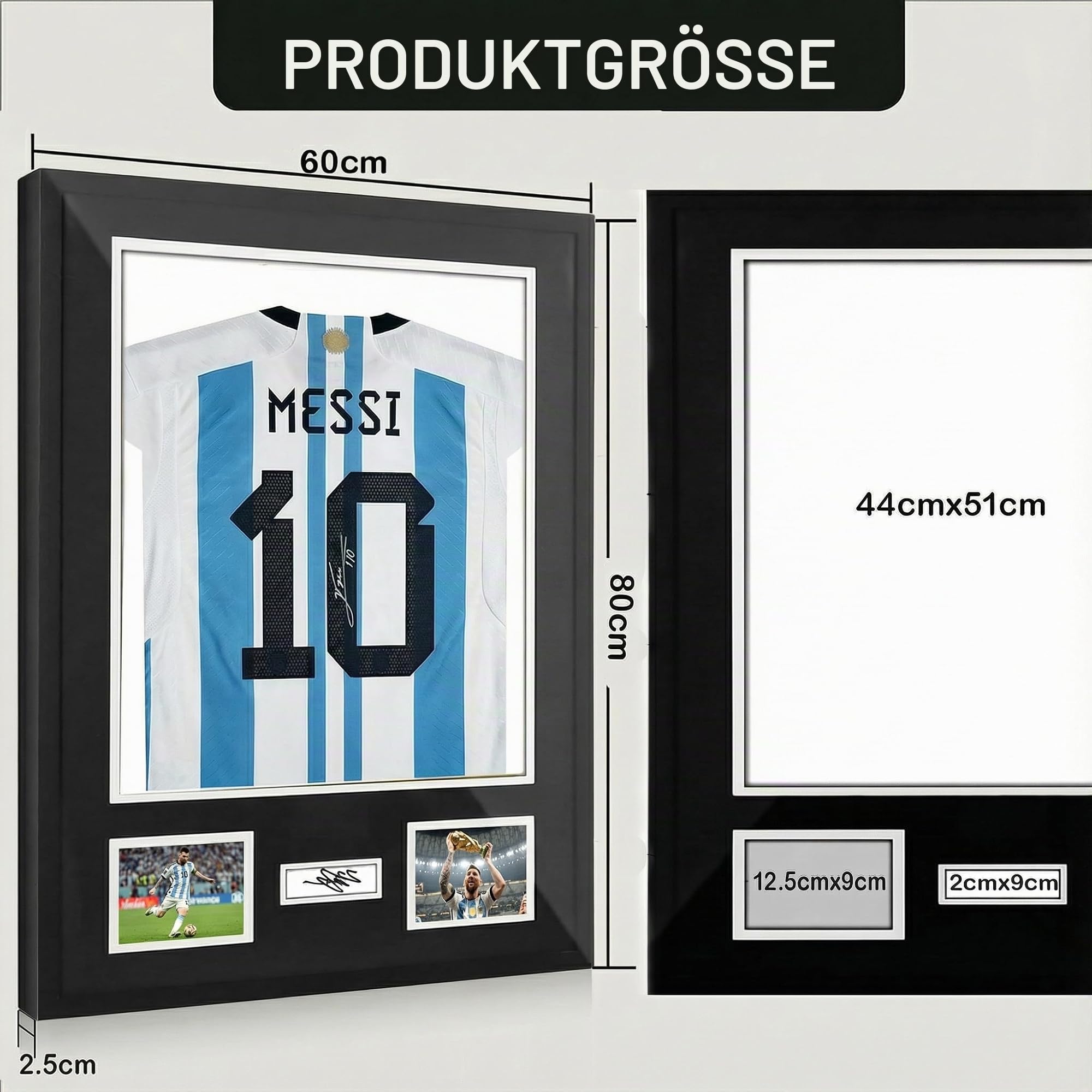 Trikotrahmen 60x80 cm, 3D Objektrahmen für Fußballtrikot, Trikot Bilderrahmen aus Aluminium, Deep Frame Bilderrahmen für Trikot, geeignet für Fußball-, Rugby- & Bandshirts