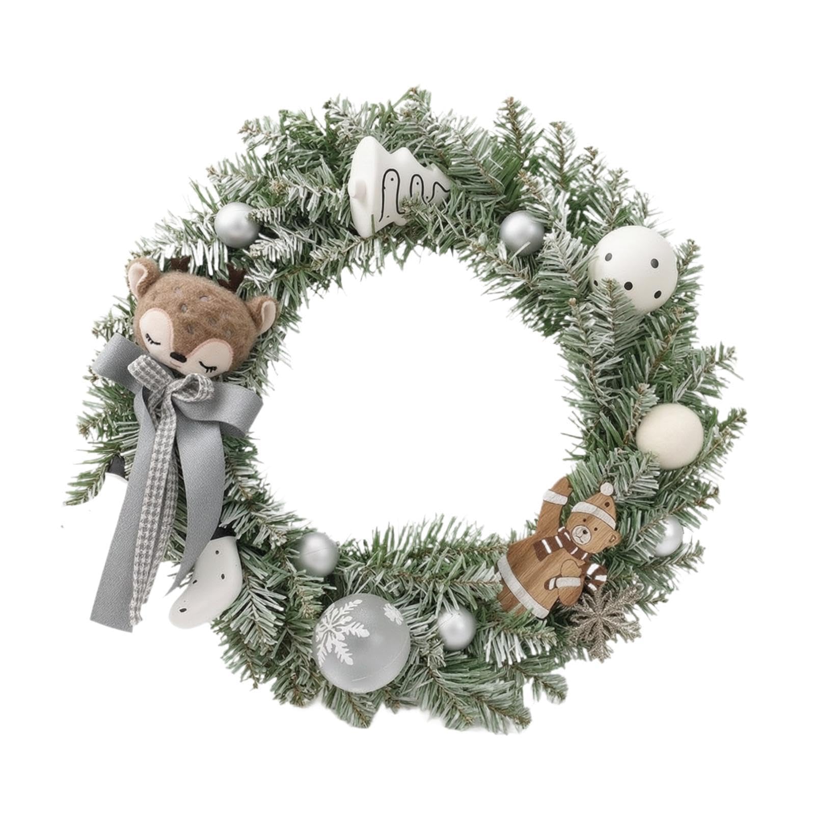 Qianly Corona de Navidad Artificial Guirnalda Adorno Y Decoración Colgante Estética Cálida de Invierno con Bayas Madera Y PP Adecuada para Puerta Recibidor S, Oso Ciervo, Individual