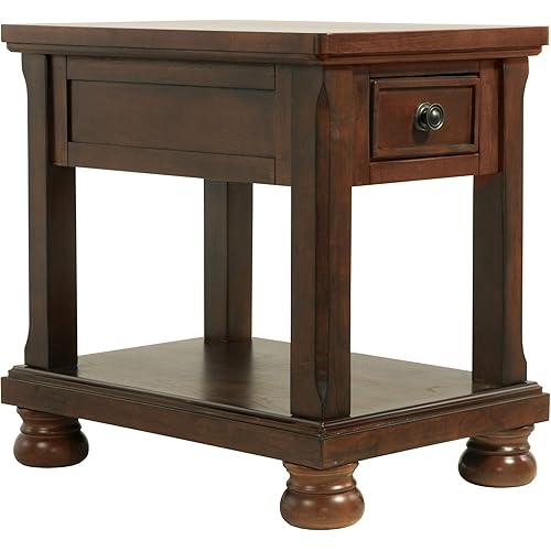 Signature Design by Ashley Porter Traditional Hand-Finished Rectangular Chair Side End Table, Dark Brown