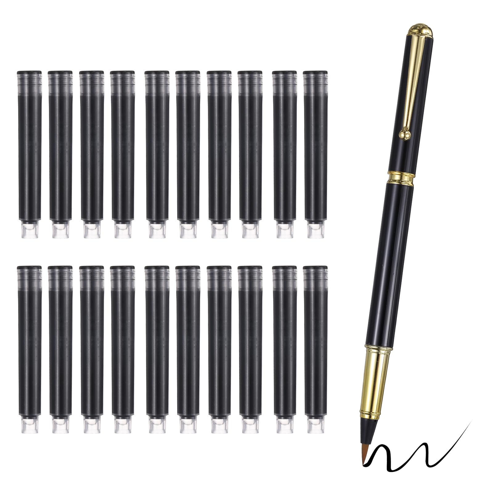 PATIKIL Calligraphy Brush Pens, Refillable Brush Pen Set with Fountain Black Ink Metal Clip Chinese Hand Writing Marker Kits for Lettering Journaling Art Drawing, Black