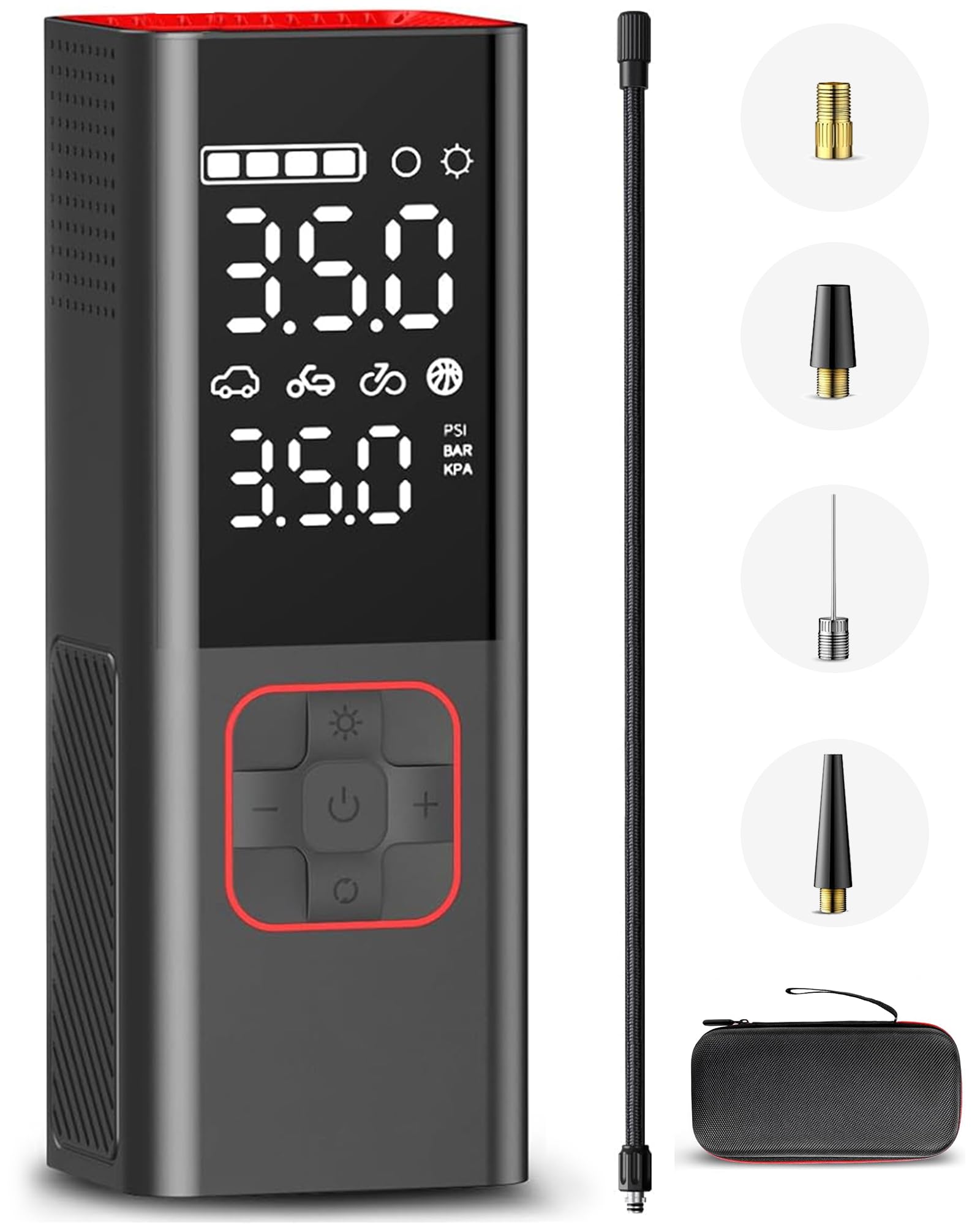 Tire Inflator Portable Air Compressor - 160 PSI & 20000 mAh Car Tire Air Pump with Storage Bag, Bike Tire Pump, and Multi-Purpose Portable Air Pump with LED Display and Rechargeable Battery