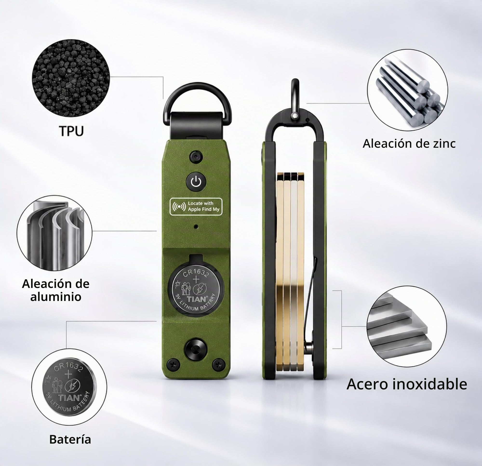 Air Key Organizador de llaves para hasta 4 llaves, compatible con Apple Find My, con función de búsqueda Bluetooth y señal acústica (Verde)