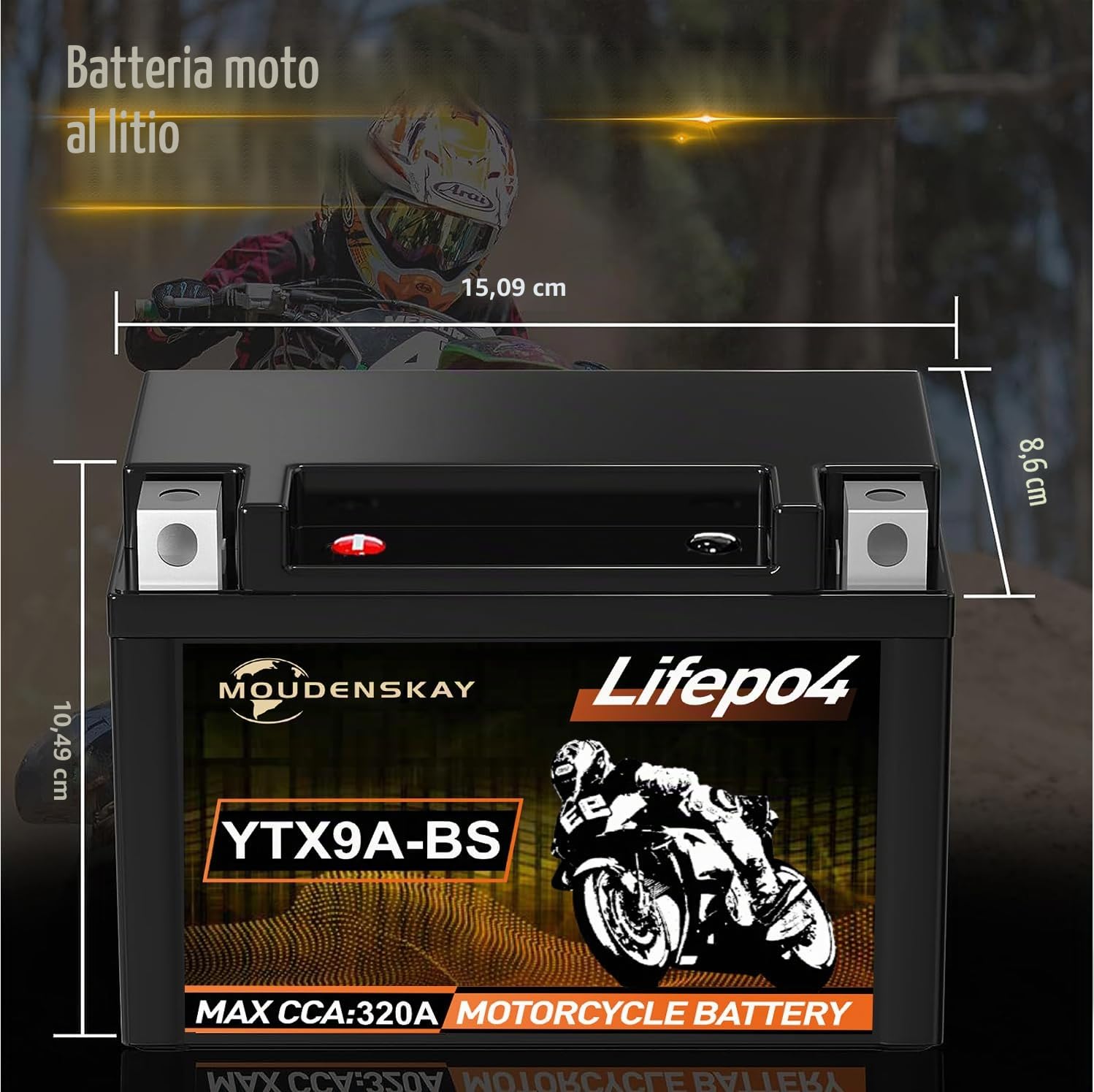 Batteria al Litio per Moto 12V Litio Batteria LiFePO4 YTX9A-BS 3AH