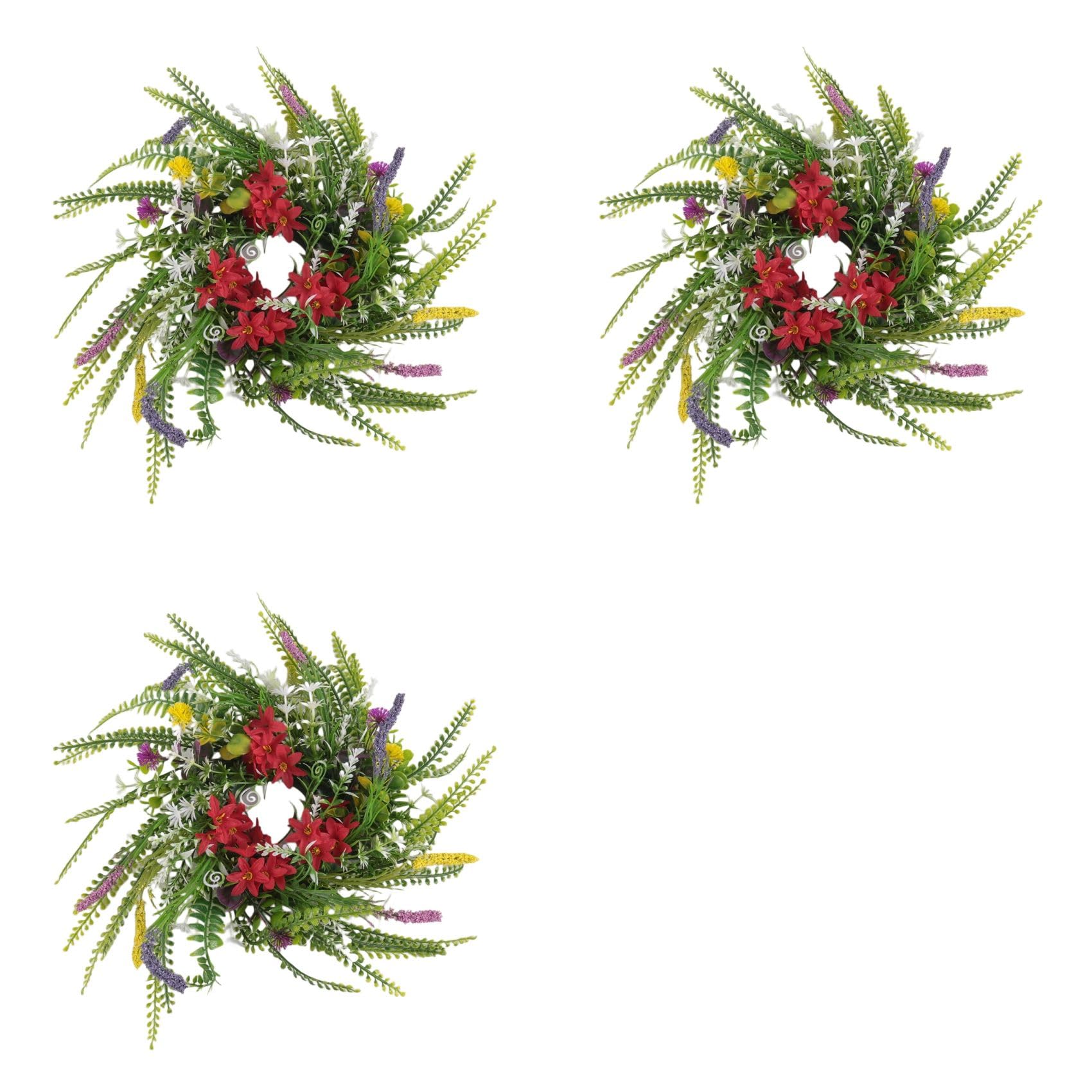 Vjsujehgy 3X Spring Wreaths for Front Door 13.8in Outside Welcome Summer Flowers Weatherproof Greenery All Seasons Round Wreath