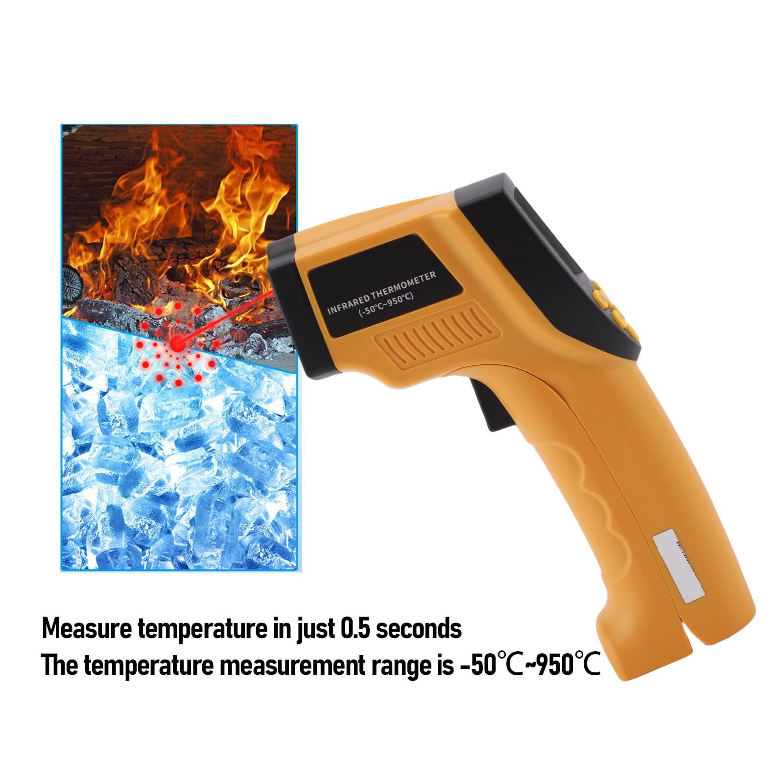 Termometr na podczerwień, Przemysłowy Pistolet Temperaturowy o Zakresie od -50 ℃ do 950 ℃, Stosunek Odległości do Punktu 12:1, Precyzyjny Termometr Bezdotykowy do zastosowań