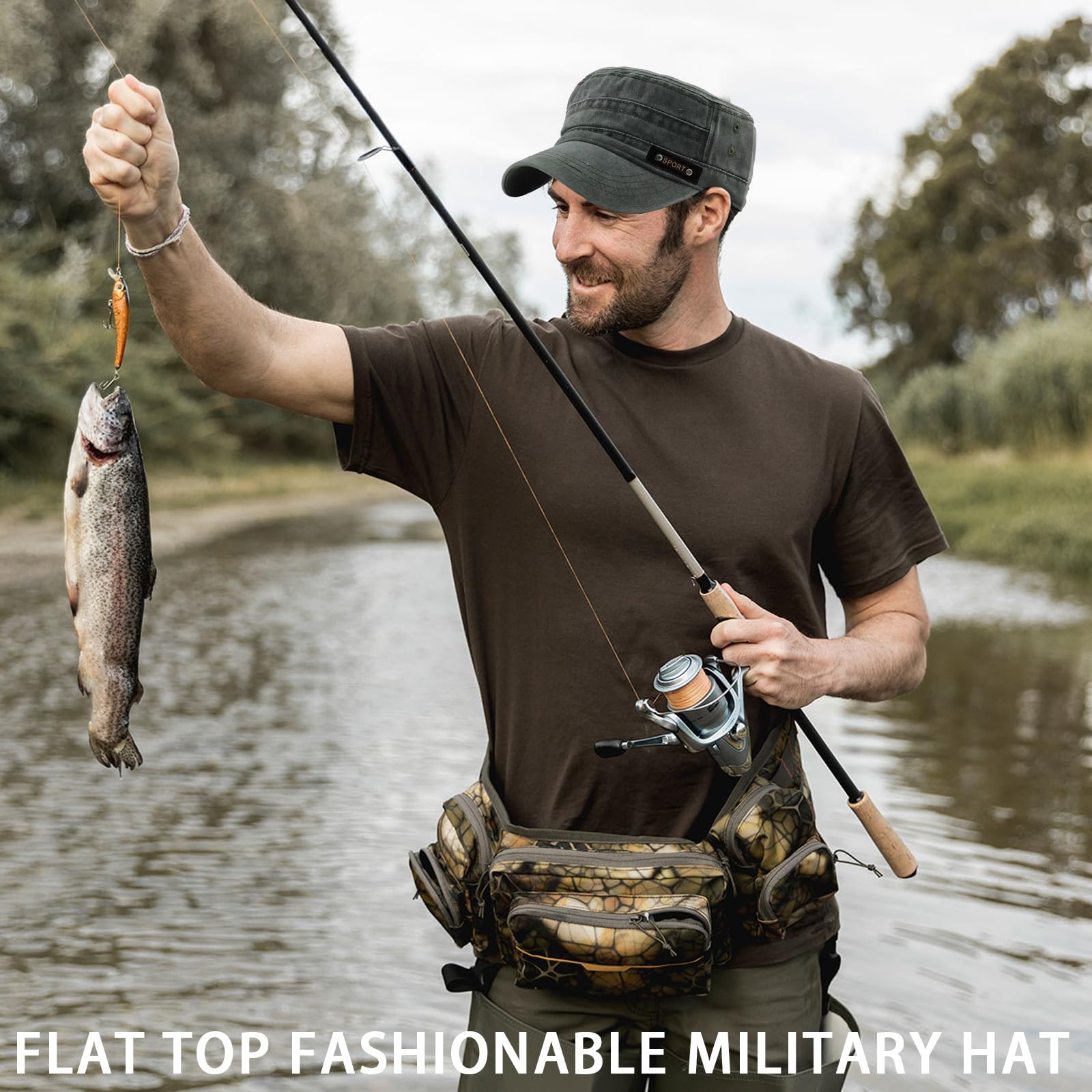 Gorra Militar Unisex, Gorra Militar Vieja Lavada, Adjustable Retro Gorra Plana, Transpirable Viseras Hombre Adecuado para Deportes al Aire Libre, Hombres y Mujeres