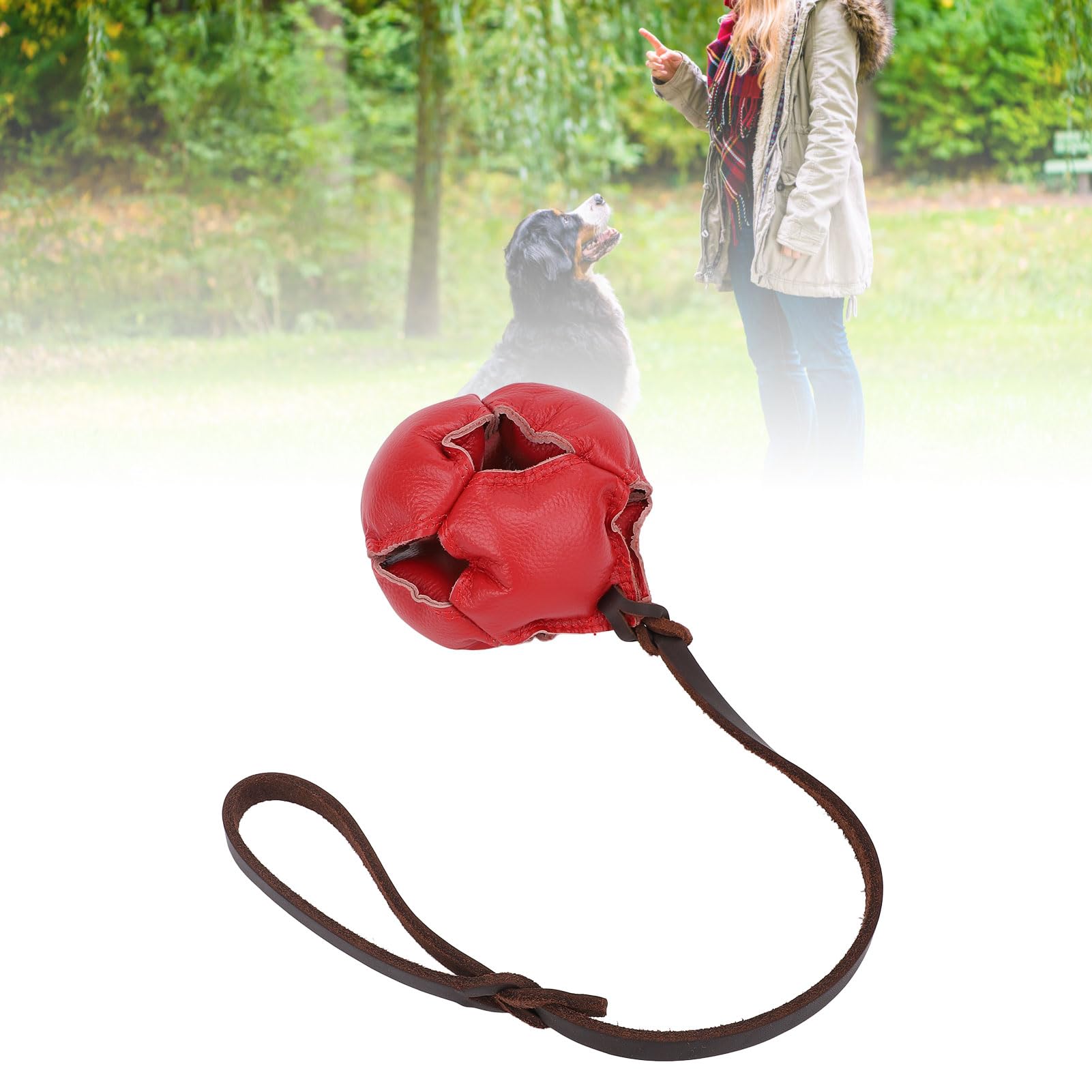 Qcwwy Pelota de Entrenamiento para Perros, Pelota de Ejercicio y Recompensa para Perros Fuerte y Resistente Que Resiste Mordeduras y Desgarros Pelotas de Cuero para Perros Uso en (Rojo)