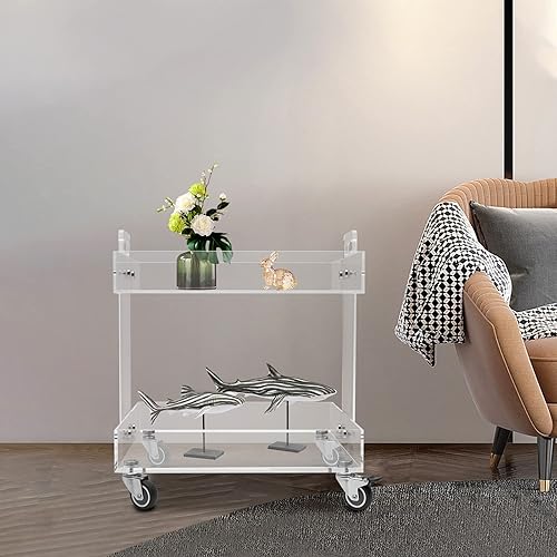 Leblett Mesita de noche de acrílico transparente mesa auxiliar de sofá de 2 niveles mesa auxiliar mesa organizadora de libros móviles carrito de