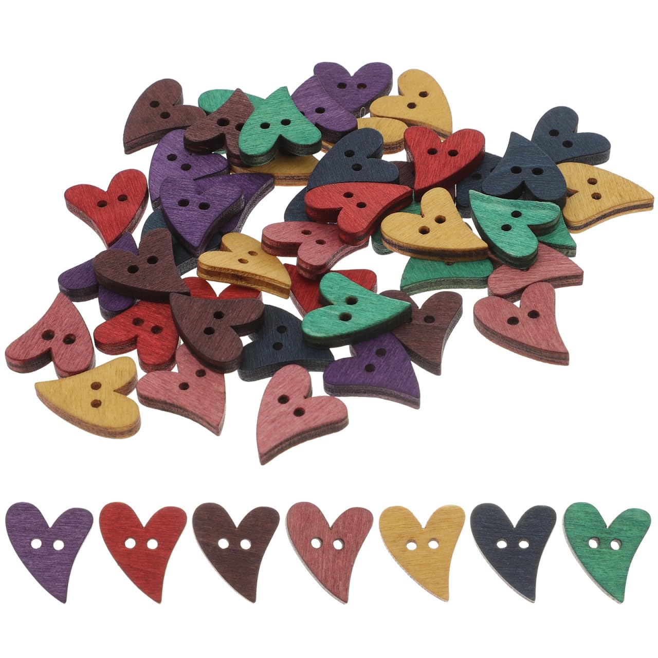 VILLCASE 100pcs Wood Sewing Buttons, Heart Shaped Wood Craft Buttons, Rustic Colored Buttons with 2 Holes, Love Heart Buttons for Arts Projects Sewing Clothing Craft Decoration