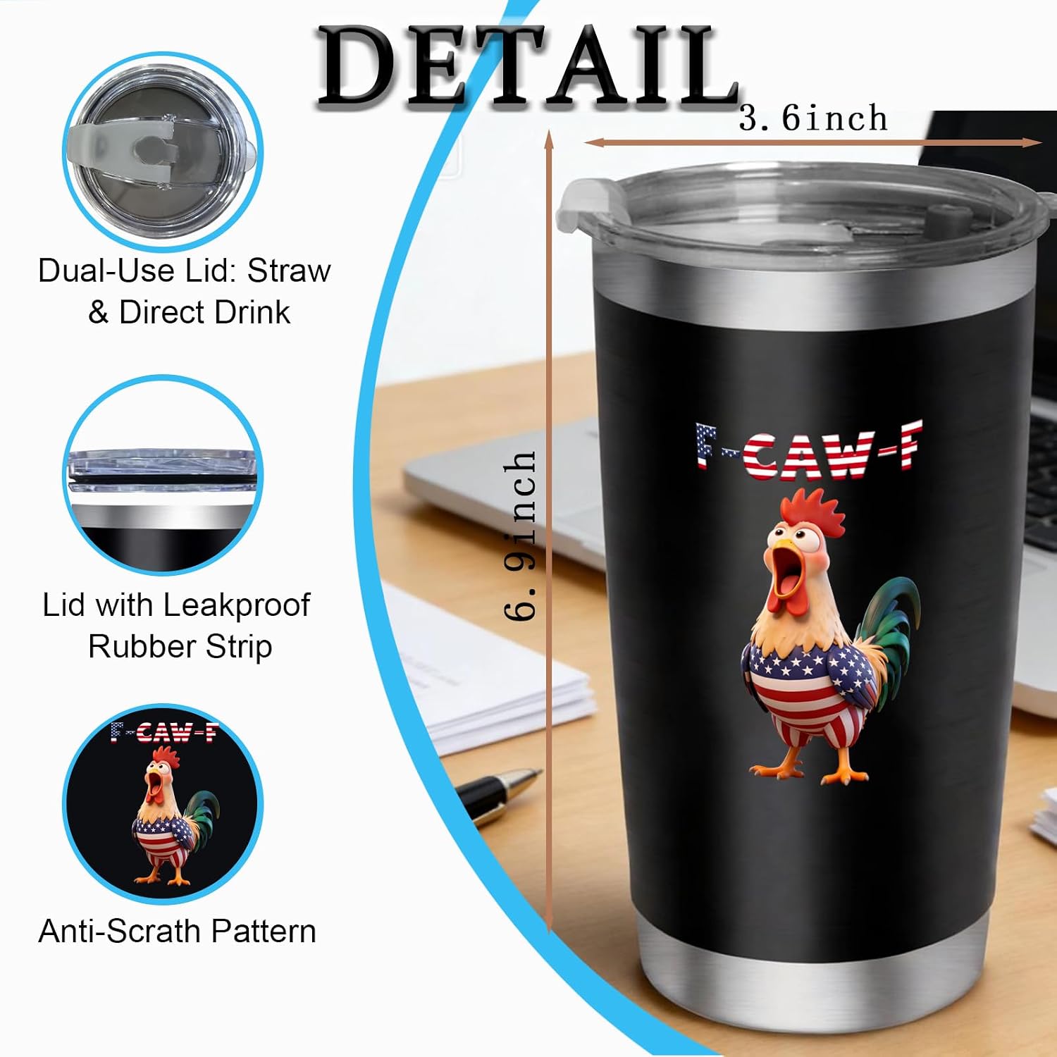 F Caw F Chicken Coffee Mug, Humor F-Caw-F Mug Gifts for Men Women, Gunny Fcawf Rooster Stainless Steel Insulated Tumbler 20oz, Chicken Meme Cup White Elephant Gifts for Men (01) image 2