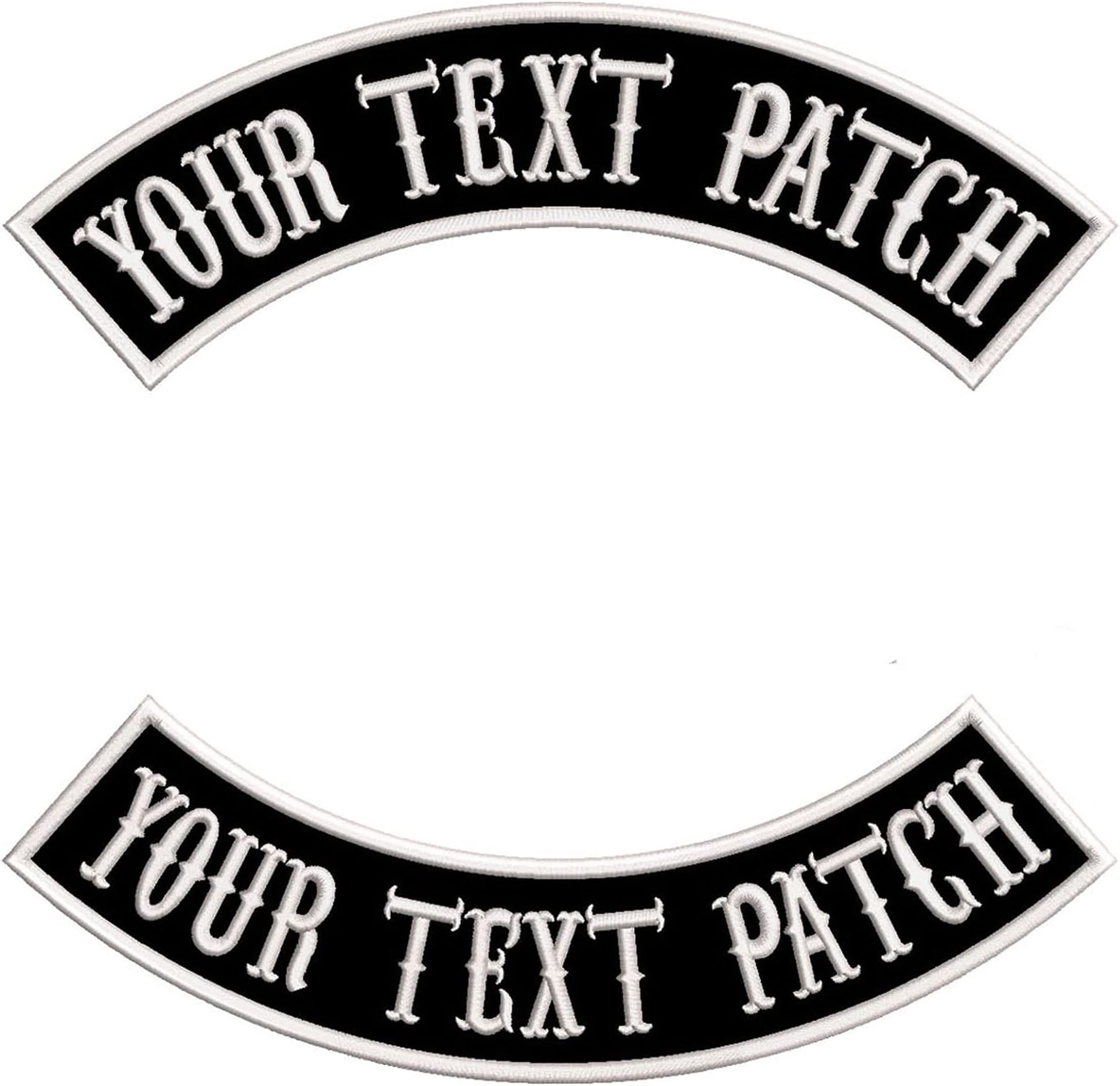 QIMAMADE 2 PCS Custom Patch Embroidered Rocker Patches Personalized Motorcycle Biker Large Badge Back Patch for Vest Jacket Jeans, Black Name Patch Iron on Sew on TOP & Bottom Size XL