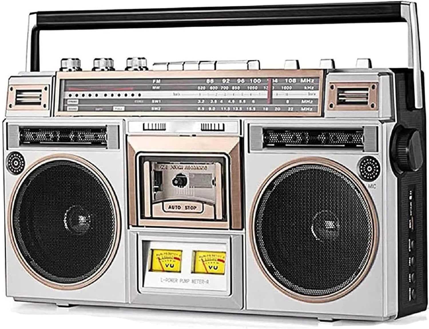 Odtwarzacz kasetowy Bluetooth z radiem FM, DAB+, odtwarzaczem CD i magnetofonem, klasyczny boombox w stylu lat 80. do rodzinnych spotkań i podróży