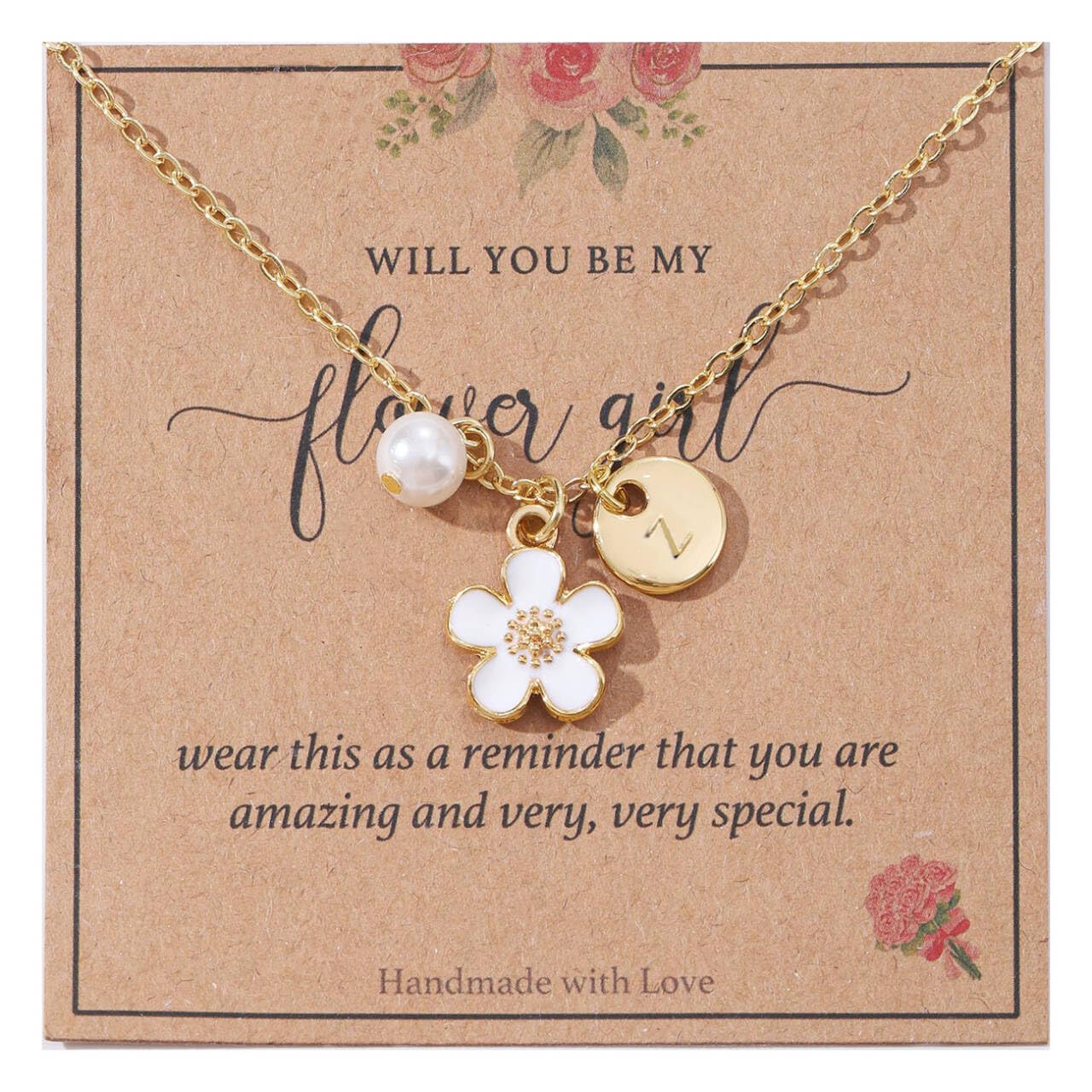 Initial A-Z Letter Necklace for Flower Girl,14K Personalized Proposal Gifts for Flower Girl On Wedding Bridal Shower Party
