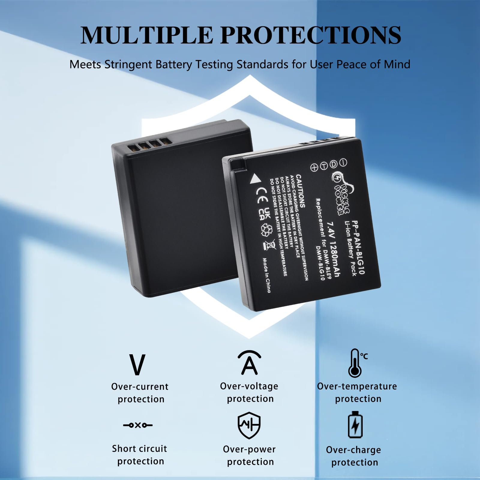 Pickle Power 2x1280mAh DMW-BLG10 DMW-BLE9E Batería + Cargador Doble para Panasonic Lumix DMC-ZS60/ZS80/ZS100/DMC-GF6/DMC-GX7/DMC-GX9/DMC-GX85/ DMC-GF3/DMC-GF5/DMC-GF6/DMC-LX100/LX100M2
