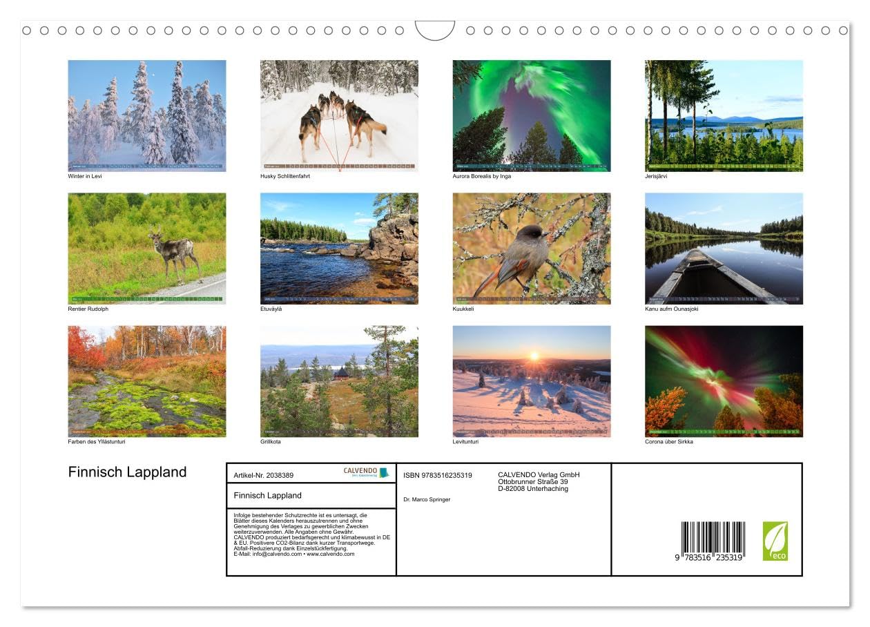 Finnisch Lappland (Wandkalender 2026 DIN A3 quer), CALVENDO Monatskalender: Weite Natur, Rentiere und Polarlichter: Für alle Finnland/Lappland-Fans ein toller Begleiter durchs ganze Jahr!
