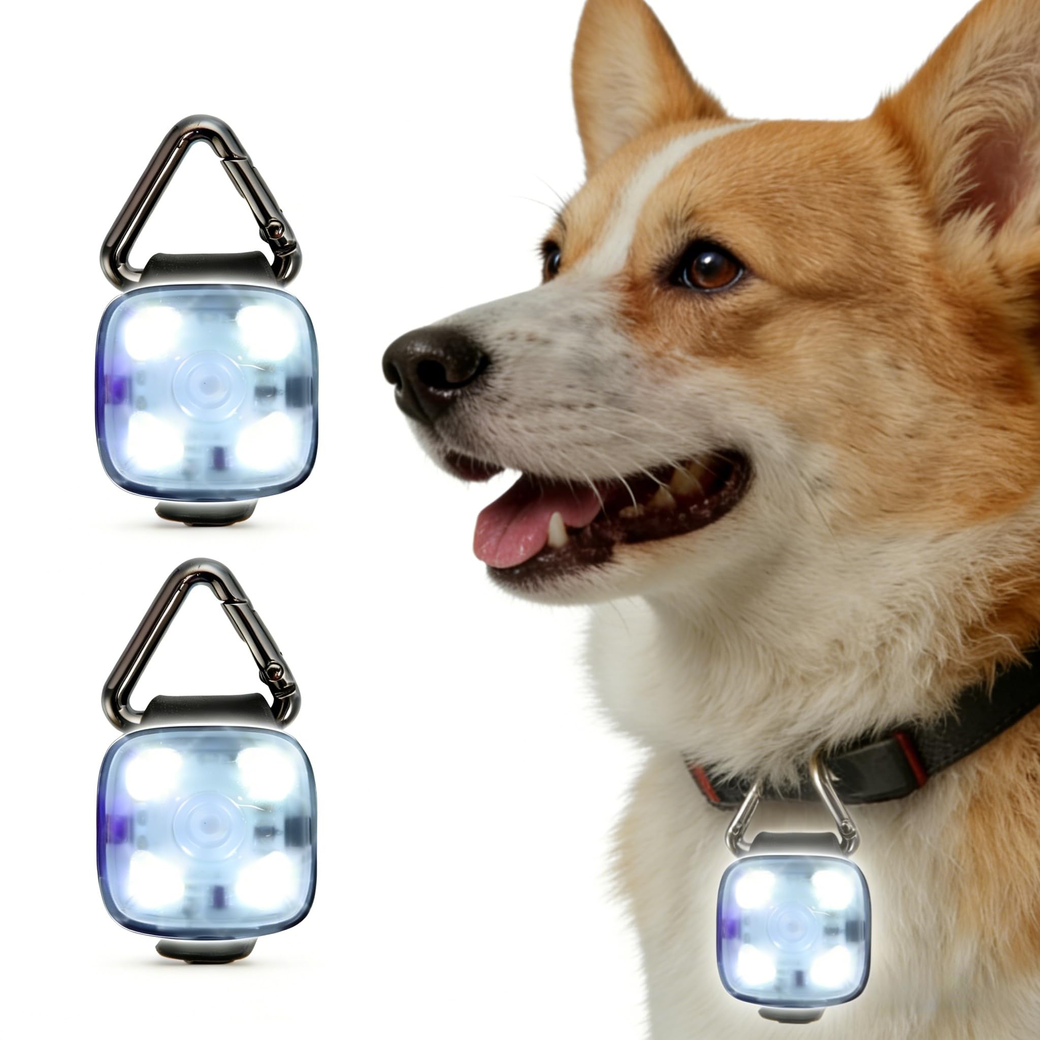 Tescher LED Dog Collar Light for Night Walking, Rechargeable Clip-on Light for Harness, Safety Dog Light for Camping & Evening Walks, Bright Reflective Dog Accessories for Small Medium Large Dogs