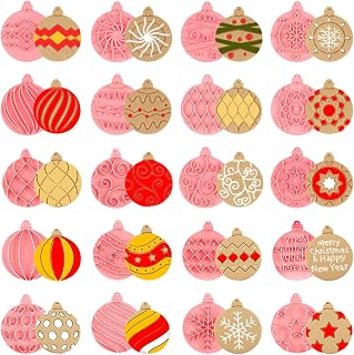 20 Pcs Christmas ball Ornaments Cookie Stamps Xmas Ball Shape Cookie Cutters Xmas Embossing Tree Stocking Ball Ornaments Shapes 3D Plastic Cookie Molds for Baking Holiday Party Supplies