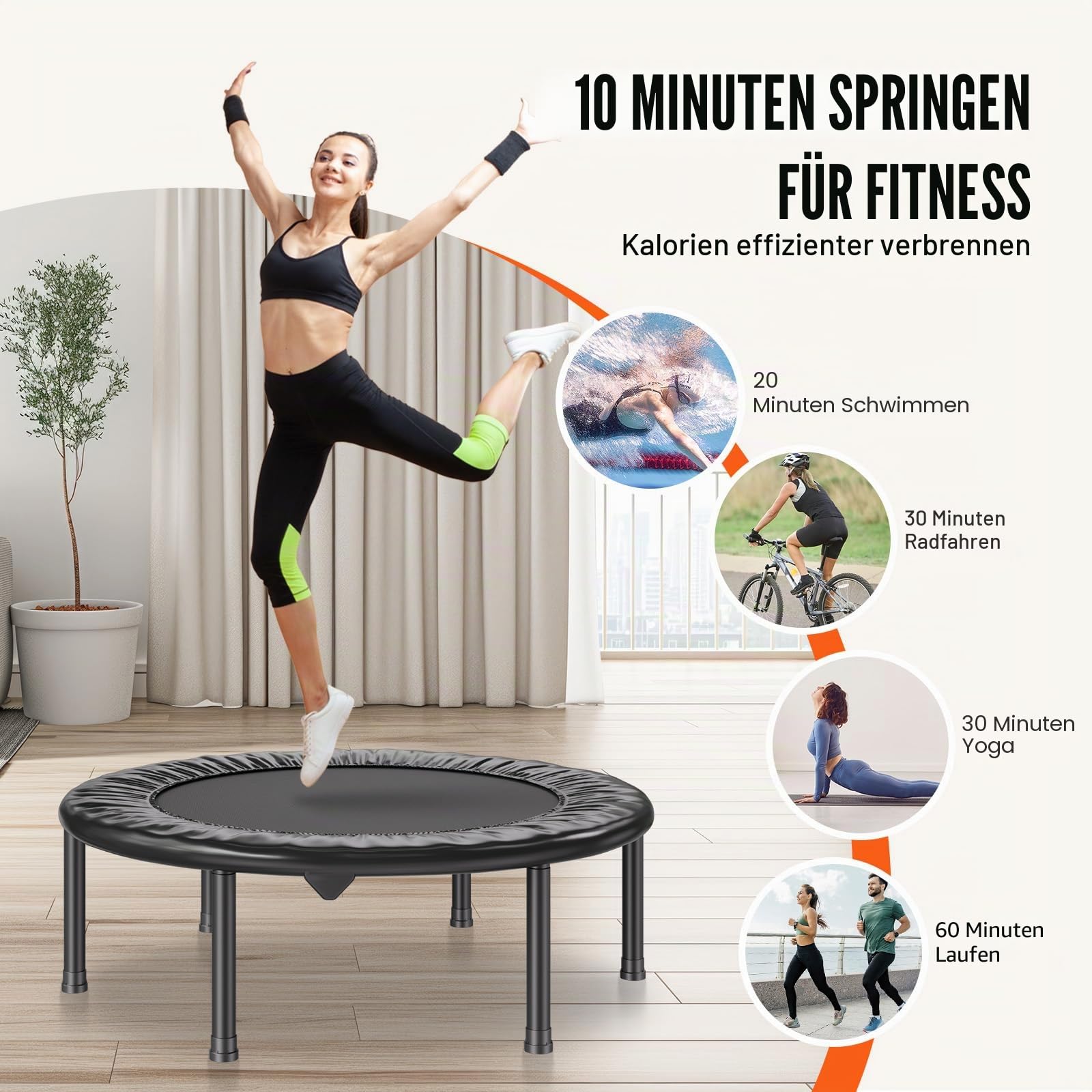 VEVOR Faltbares Mini-Trampolin Fitness-Rebounder 934 mm, 100 kg belastbares Trainingstrampolin, Rebounder Sport Trampolin für Erwachsene für Indoor-/Gartentraining