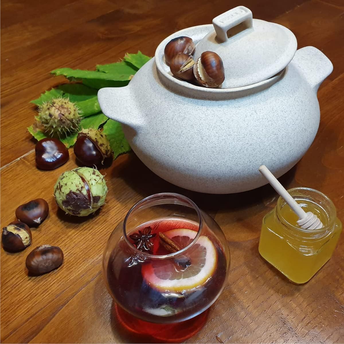 Wald Cuocipatate e Cuocicastagne in Argilla da Fiamma – Ø 22 cm con Coperchio – Cottura a Secco, Ideale per Patate e Castagne, Uso Diretto su Fiamma, Naturale e Non Smaltato