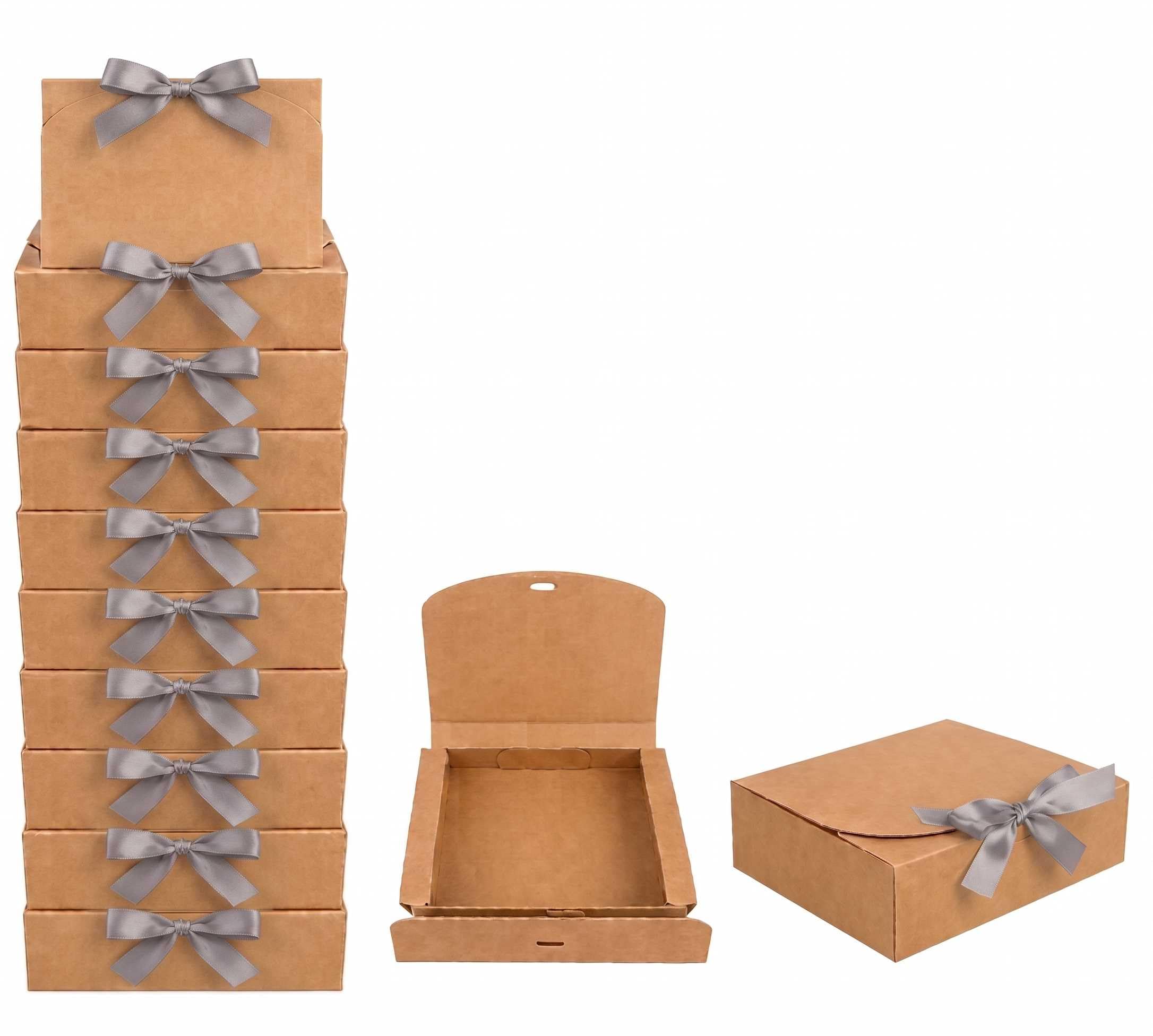 Emartbuy Brown Kraft Gift Box with Grey Ribbon – 31 x 25.5 x 8 cm – Fits Books, Photo Frames & Flat Gift Sets – Birthdays Weddings Christmas Corporate Gifting Trade Wholesale – Pack of 12