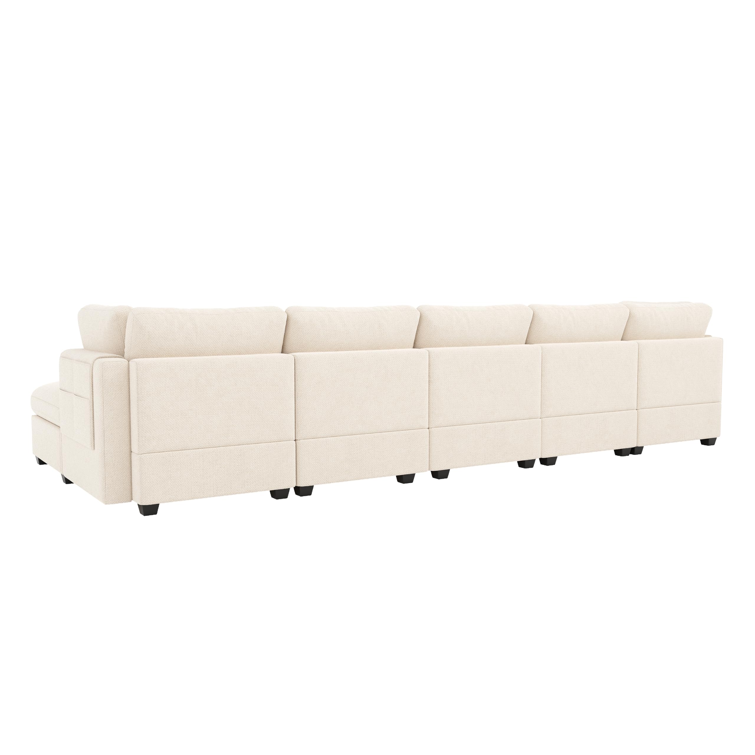 Idemon Sofá esquinero XXL en forma de L, sofá modular de 6 plazas con función de descanso, reposapiés móvil con espacio de almacenamiento y bolsillos laterales, incluye 5 cojines decorativos; tela de