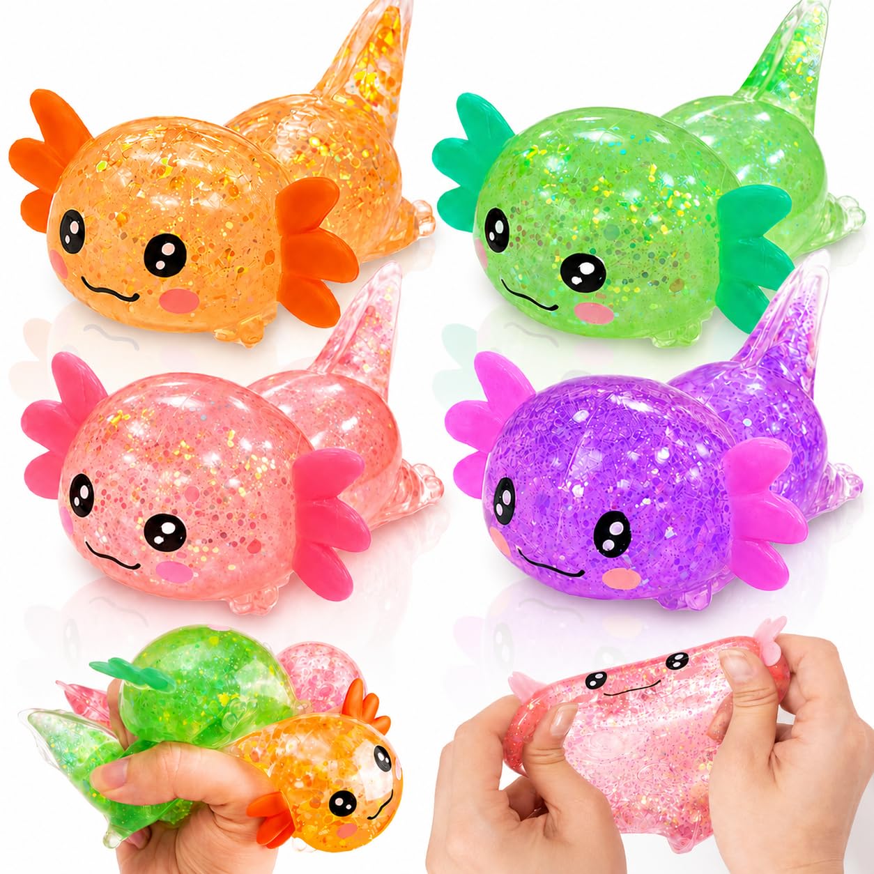 Axolotl Squishy Stress Relief Toy, 4PCS Fidget Toys Cute Axolotl Toy