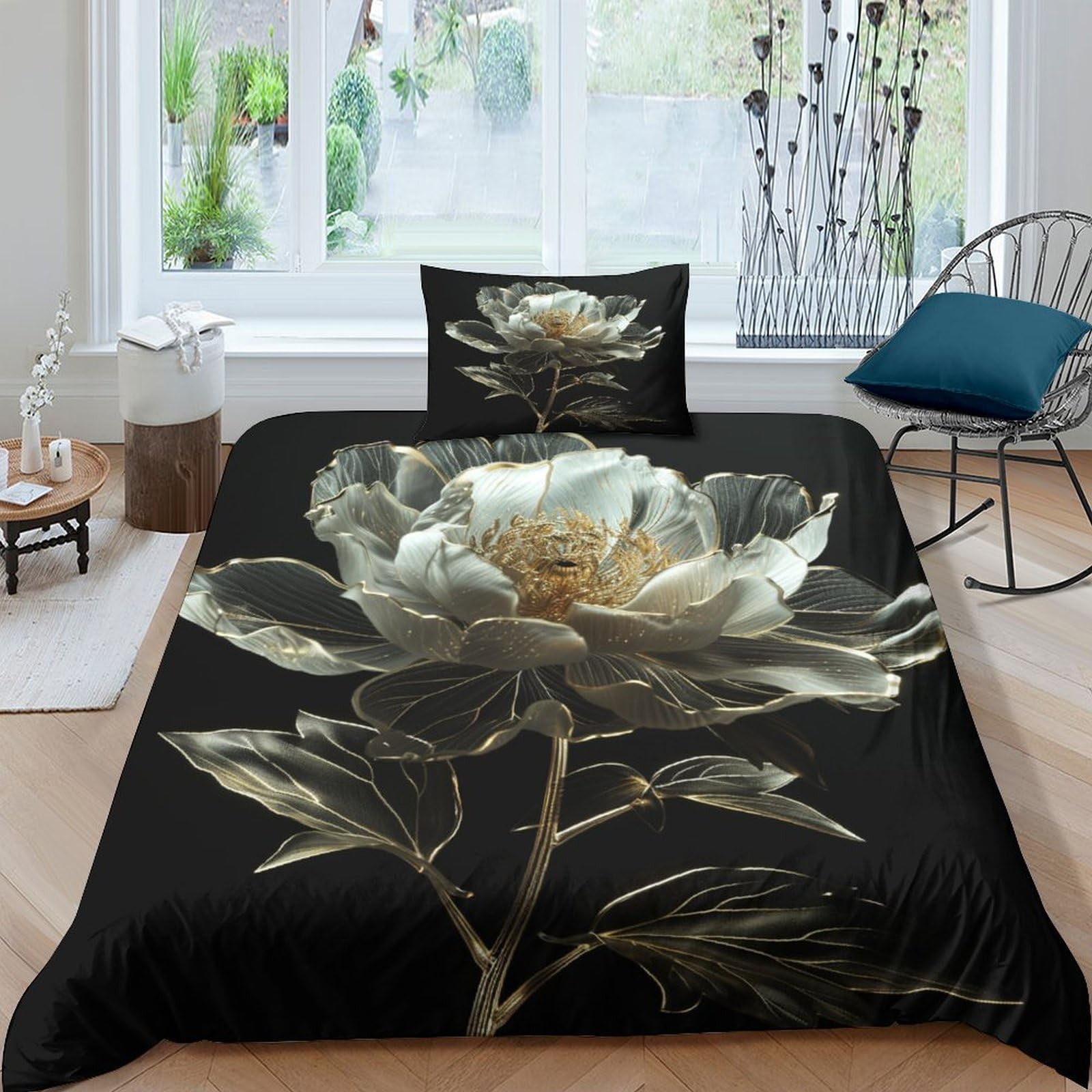 Parure de lit imprimé roses 3D microfibre de qualité supérieure 135x200cm