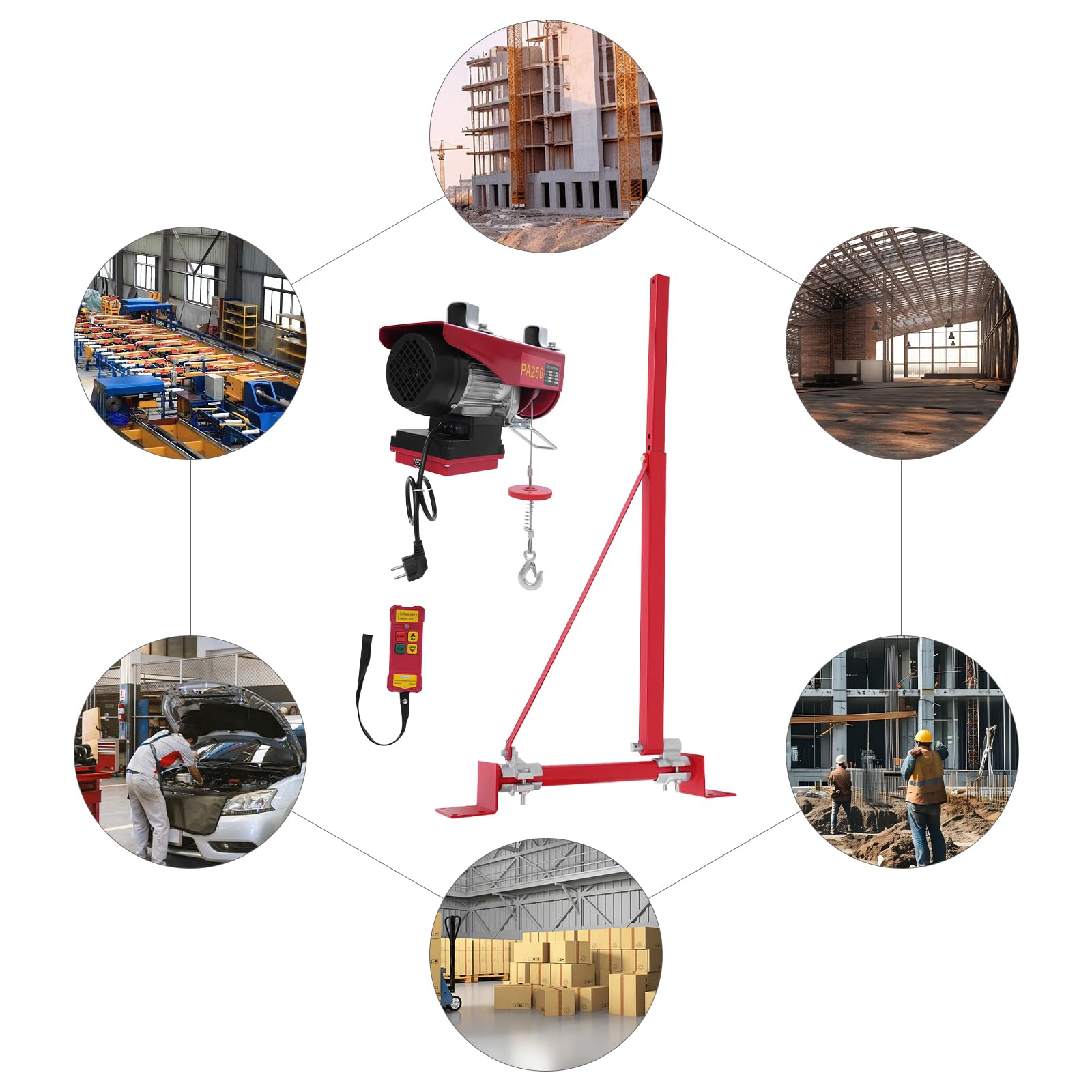 Fune elettrica da 550 W con telecomando senza fili, 250 kg, doppia corda per garage e officina, strumento di sollevamento con corda in acciaio e protezione da sovraccarico