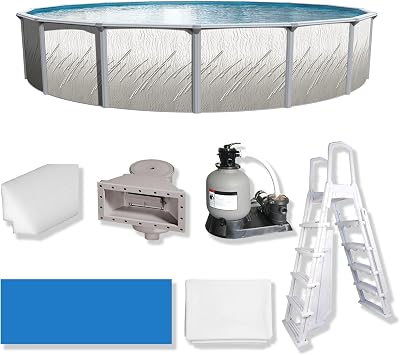 Puri Tech 24 x 52" Lakeview Above Ground Swimming Pool Set with Liner, Filtration System, Skimmer, Ladder, Liner Pad, and Pool Cove for Complete Backyard Swimming Pool Setup