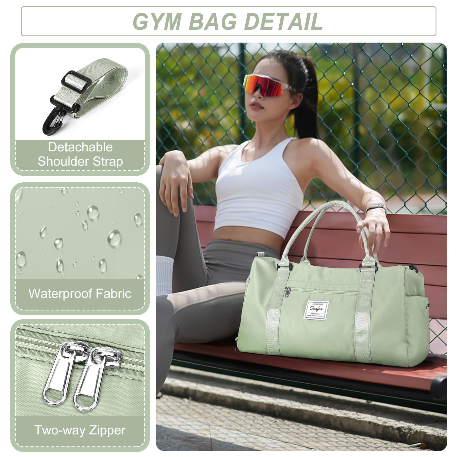 HYC00 Borsone Palestra Donna Uomo con Scomparto Scarpe Borsone da Viaggio Sportivo Borse da Palestra Grande per Donna Borsa Piscina Fitness Borsa per Ospedale Weekend Duffel Bag per Yoga,Erba Verde