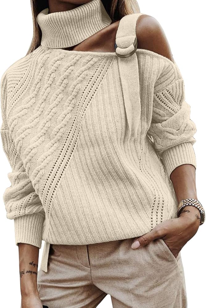 Turtleneck sweater with one open shoulder Clearance