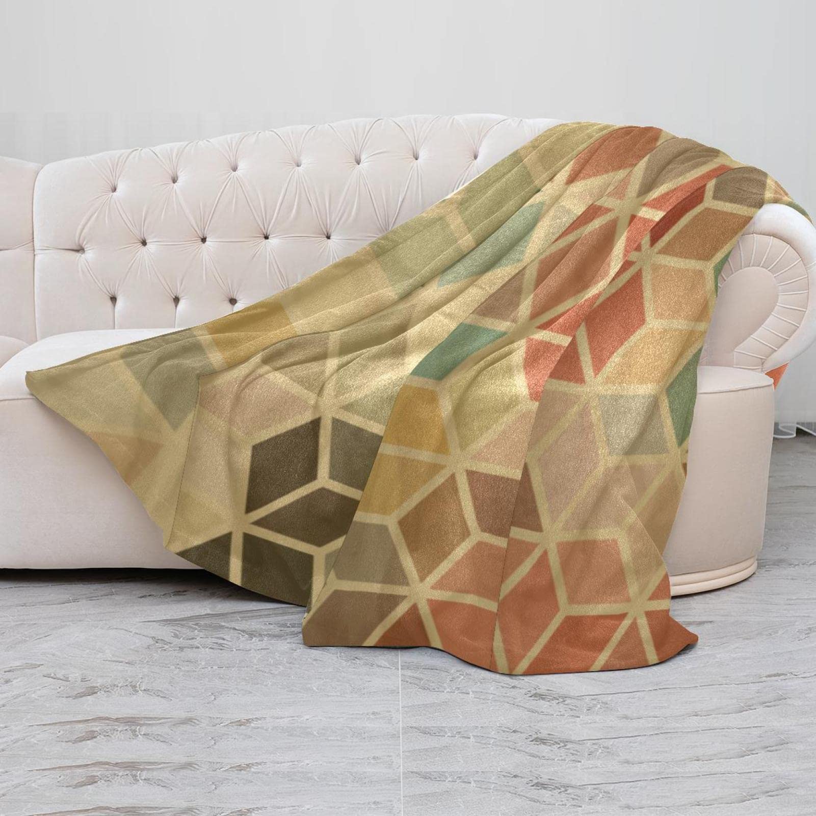 Coperta in pile, super morbida, lussuosa, vintage, motivo geometrico 3D