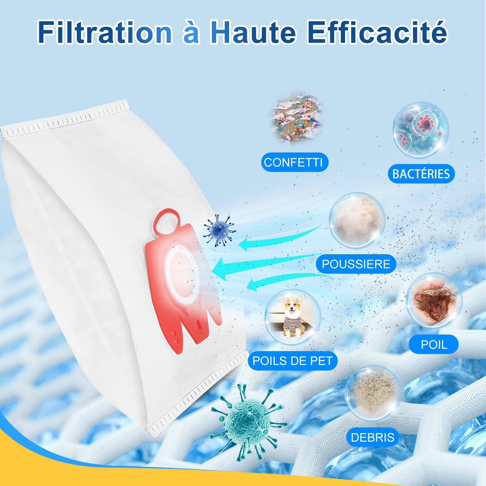10 sacchetti per aspirapolvere, efficienti 3D, compatibili con