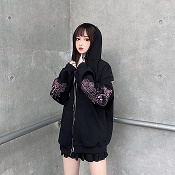 Moleobea Women Y2K Goth Skull Zip Up Hoodie Rose Skeleton