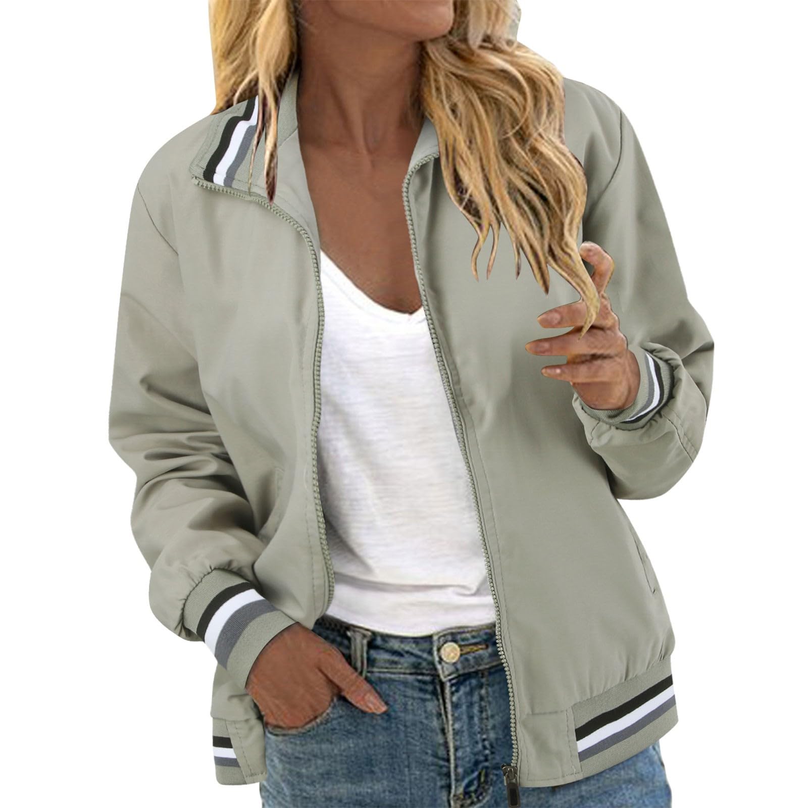 Damen Jacke Übergang Übergangsjacken Blusenjacke Zipper Sommermantel College Leicht Damenbekleidung Langarm 90Er Bunt Sweatjacke Herbstjacke Damenjacken Festival Womens Jacken Hemdjacke Schwarz M-4XL