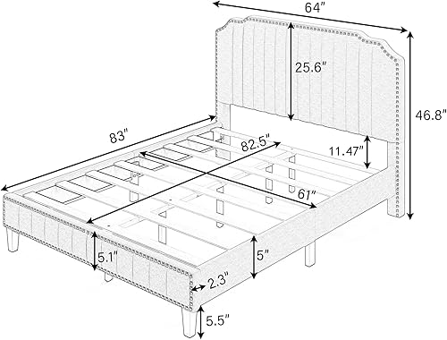 Miniatura 9 de Anwickmak Queen Upholstered Bed Frame with Headboard Mattress Foundation with Wood Slat Support Modern Platform Bed No Box Spring NeededEasy