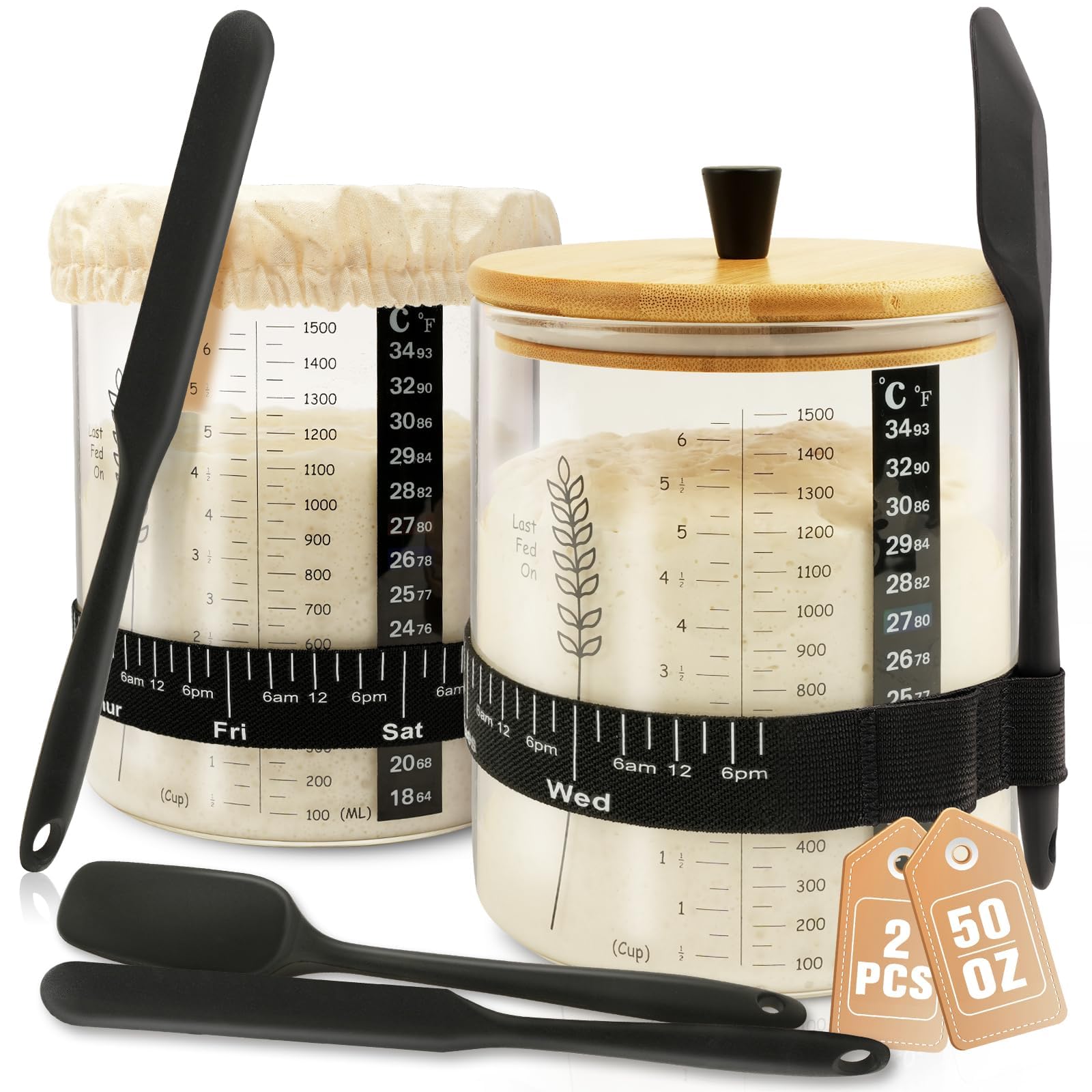 50oz Sourdough Starter Jar Kit, Wide Mouth Sourdough Jar