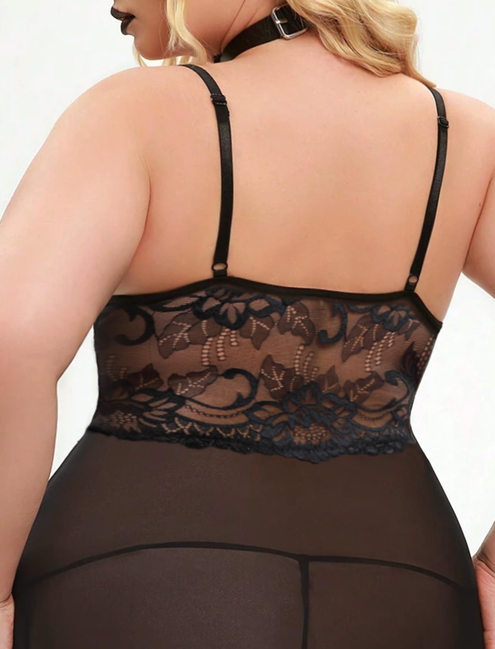 Alrovetoney Women Plus Size Babydoll Lingerie Lace Chemise Mesh Sleepwear Strappy Sexy Nightgown Boudoir Outfit L-4XL: Black Large
